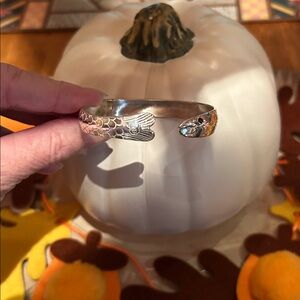 Vintage Eden Hand Arts Herring Fish Bracelet Sterling Silver Dk Green Eye *Note*